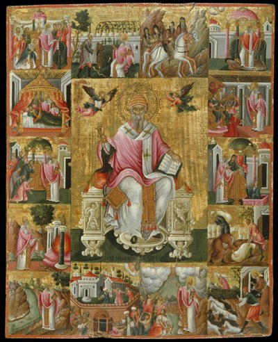 Icon of St Spyridon with Scenes of his life by Theodoros Pulakis